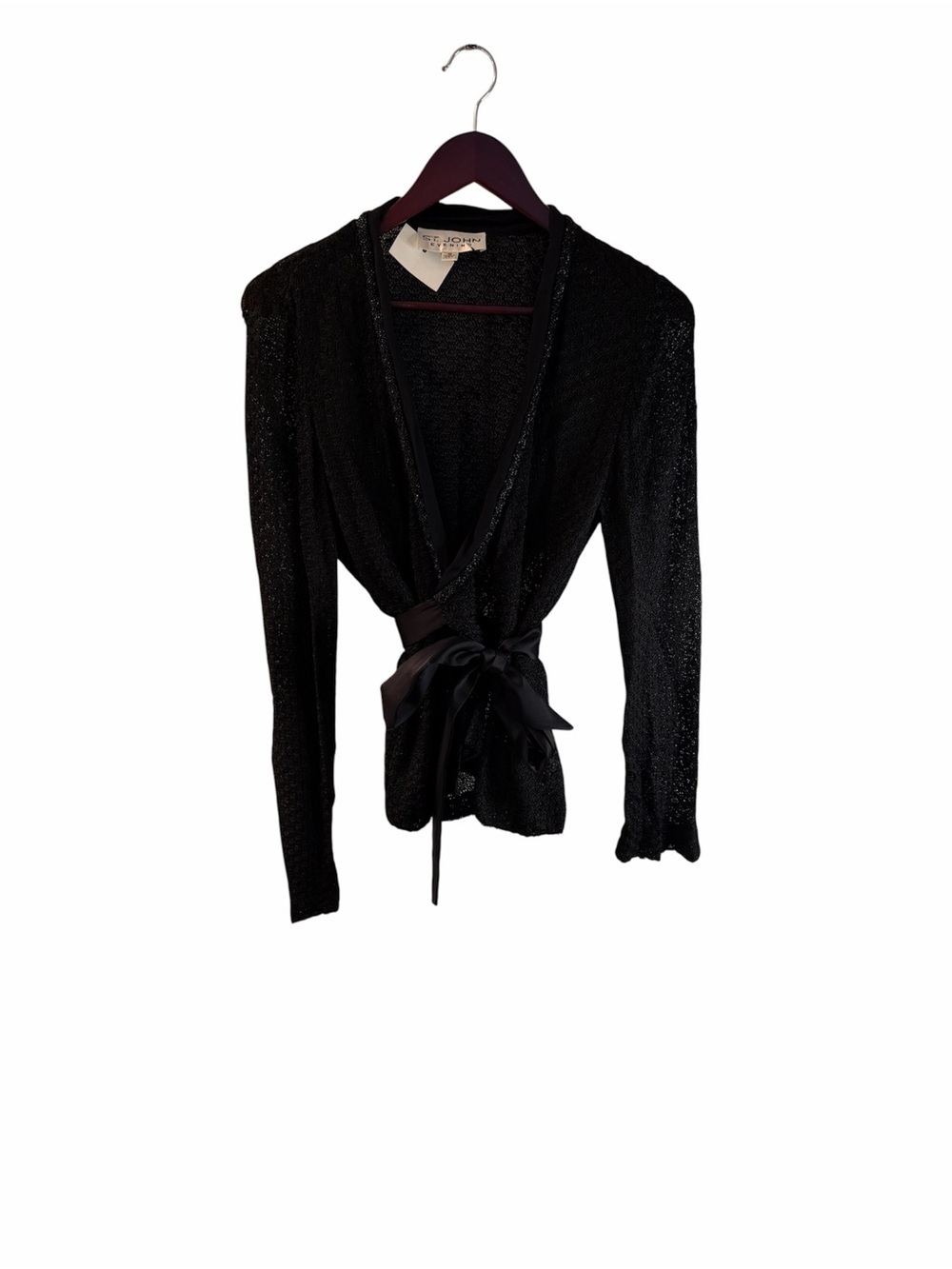 St John Vintage Black Wrap Top with Satin Tie